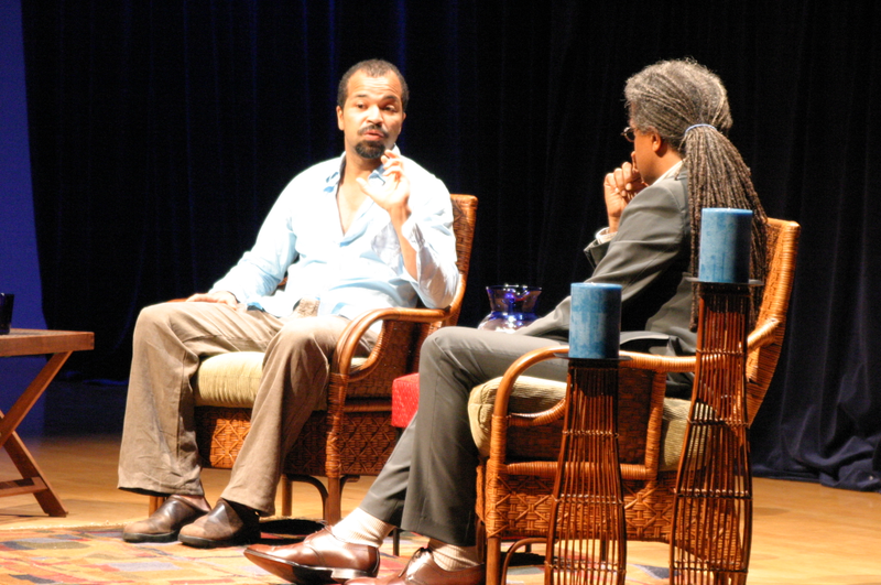 Actor Jeffrey Wright with film critic Elvis MitchellAmerican Black Film Festival